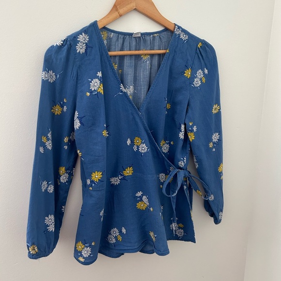 Floral Blue Wrap Top - Picture 1 of 3